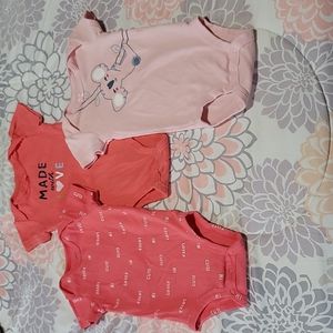 2 for $12 3 Carter's bodysuits reddish pink and light pink